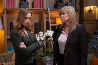 Andrea is unnnerved when Kim Tate bribes her to move away from the village in Emmerdale