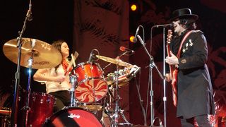 Jack White and Meg White performing as the White Stripes in 2005