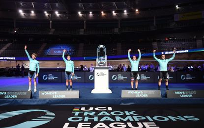 The four Track Champions League classification leaders on the podium in Mallorca