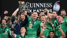 Ireland celebrate their Grand Slam win at Aviva Stadium, Dublin in March last year