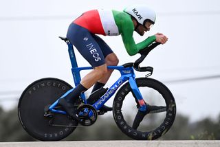 LAGOAPRAIA DO CARVOEIRO ALGARVE PORTUGAL FEBRUARY 19 Filippo Ganna of Italy and Team INEOS Grenadiers sprints during the 49th Volta ao Algarve em Bicicleta 2023 Stage 5 a 244km individual time trial stage from Lagoa to Lagoa VAlgarve2023 on February 19 2023 in Lagoa Algarve Portugal Photo by Tim de WaeleGetty Images