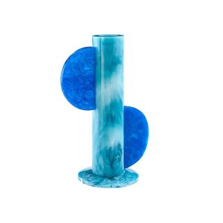 Blue glass vase in abstract geometric shapes
