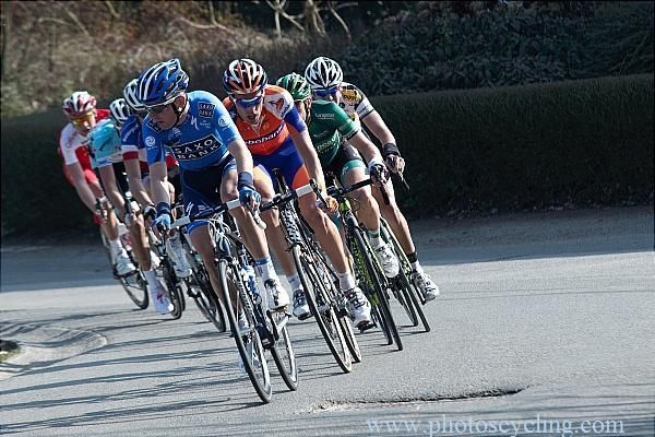 Michael Morkov (Saxo Bank) leads the escape group in Dwars door Vlaanderen