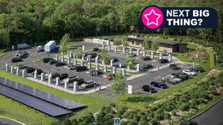 An aerial view of an Instavolt Superhub for charging electric vehicles