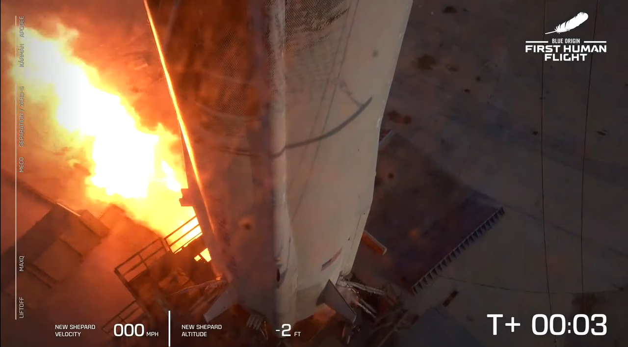 Early in the launch sequence of New Shepard on July 20, 2021.