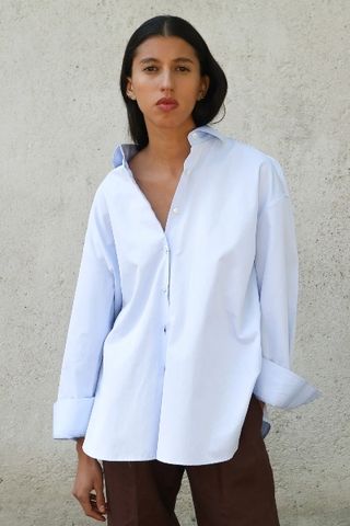 Oversized Button-Down in Light Blue Twill