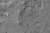 NASA's Mars rover Curiosity is spotted descending to the Martian surface under its parachute in this amazing photo by NASA's Mars Reconnaissance Orbiter on Aug. 5 PDT, 2012.