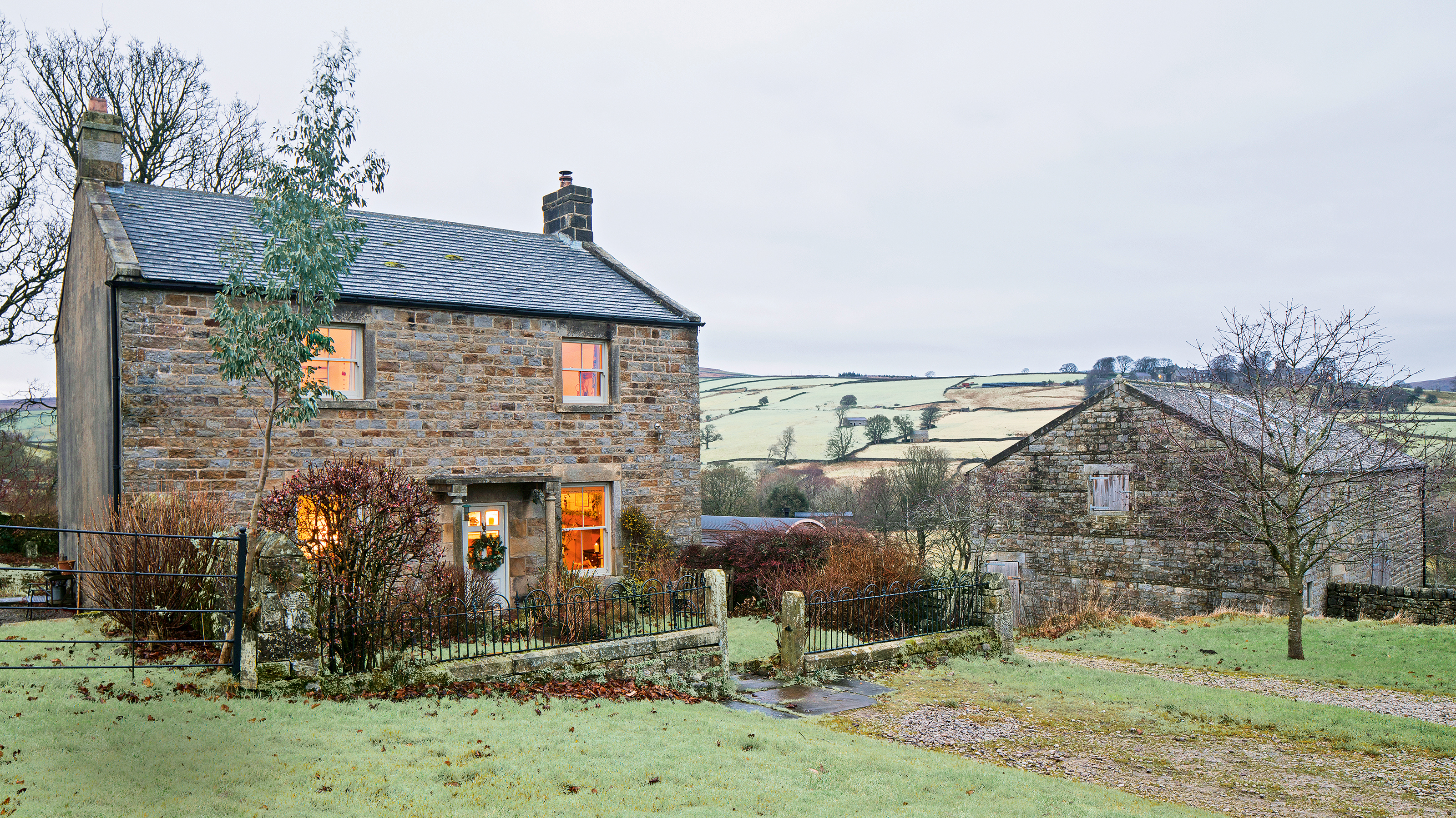 exterior of a stone farmhouse in the Yorkshire Dales