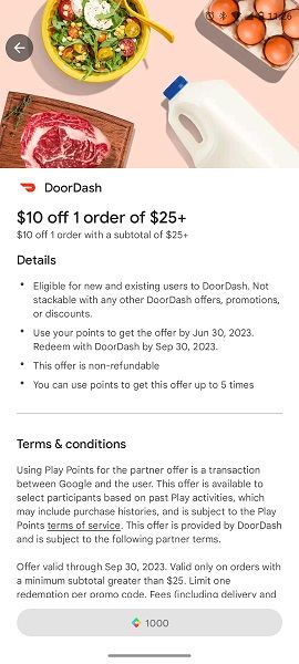 Google's DoorDash offer when using Play Points.