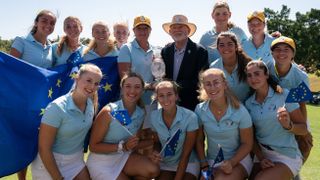 John Solheim, Suzann Pettersen and the 2023 winning PING Junior Solheim Cup team