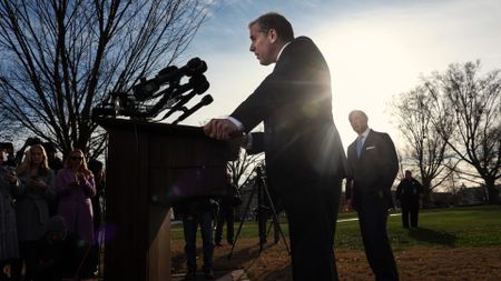 Hunter Biden talks to reporters outside the U.S. Capitol on December 13, 2023 in Washington, D.C. 