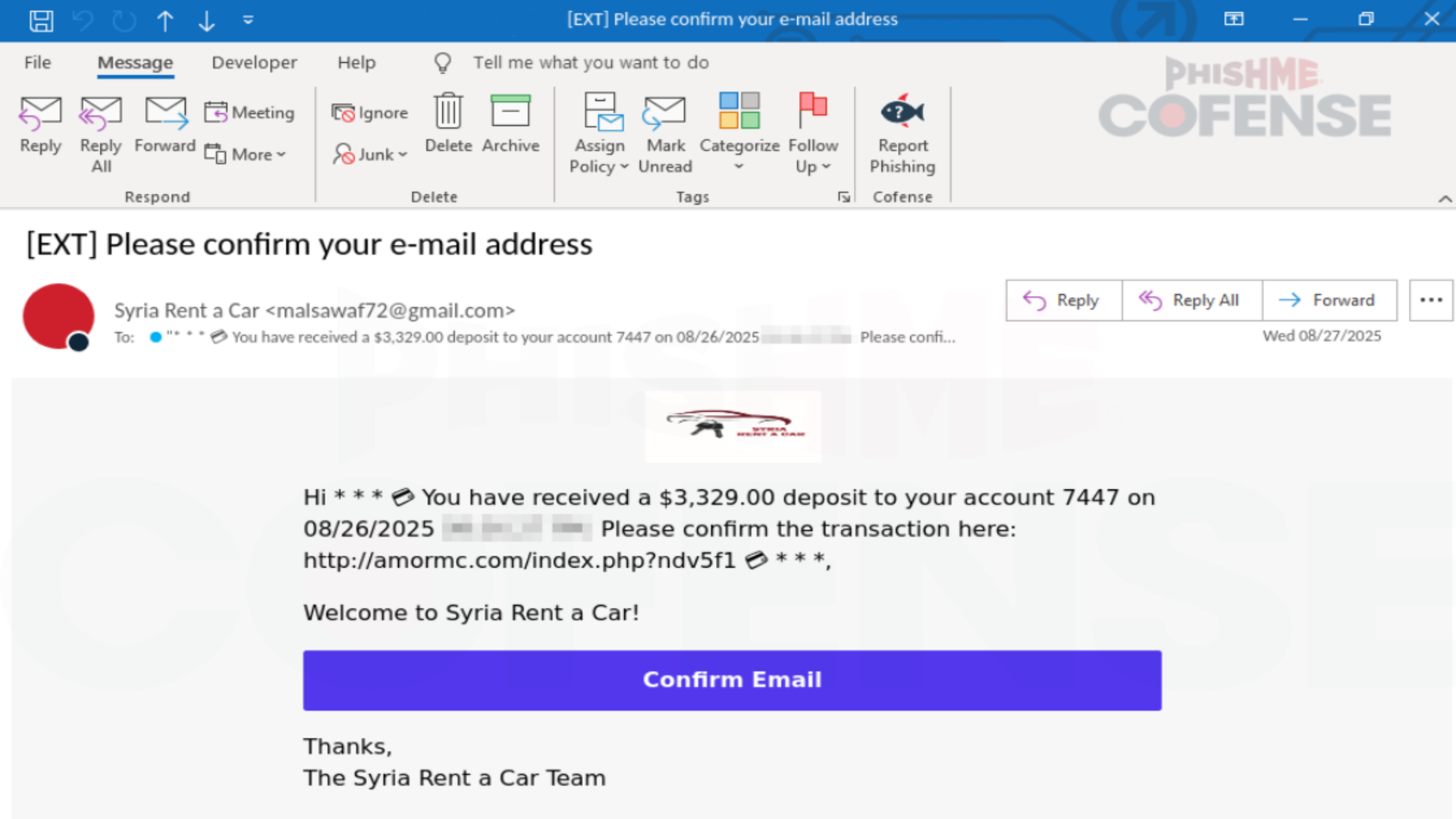 Fake email body