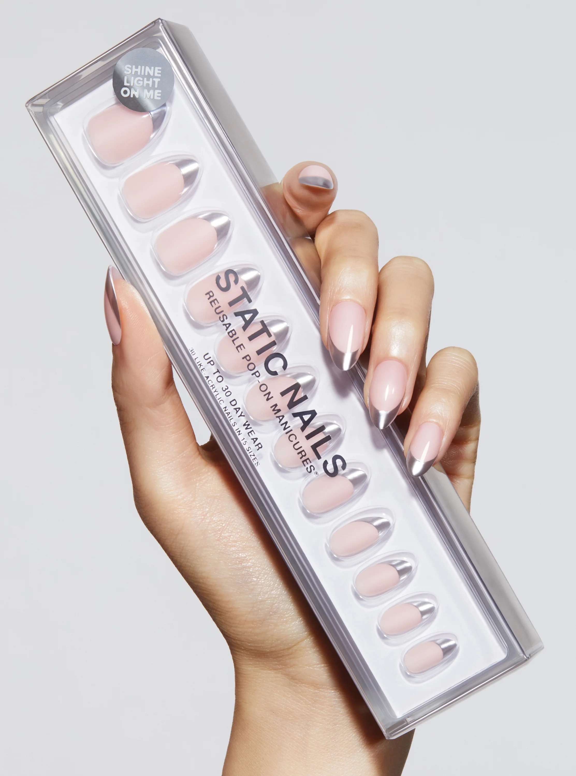 silver metallic french press-on nails