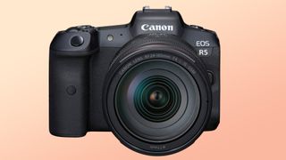 Canon EOS R5 II mock up straight-on front with lens