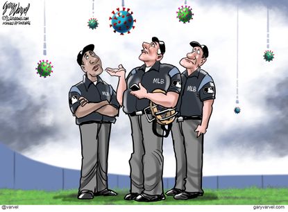 Editorial Cartoon U.S. MLB coronavirus Norman Rockwell