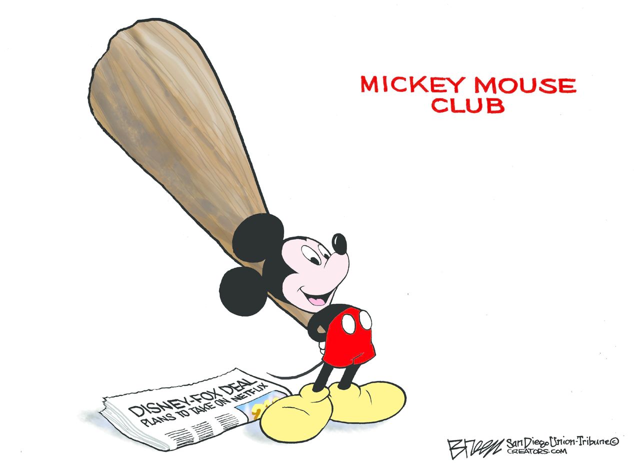 Political cartoon U.S. Disney Fox merger