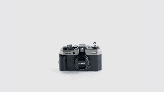 Animation of a Pentax 17 camera being loaded with film