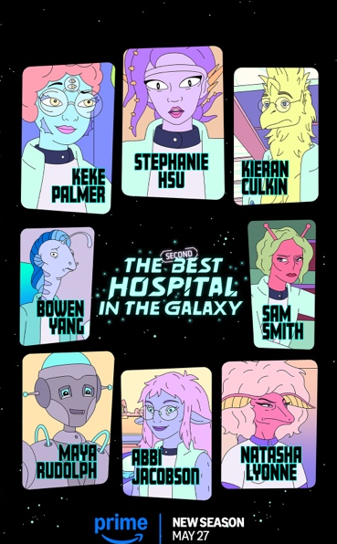 a promo poster for an animated sci-fi series featuring eight alien cartoon characters