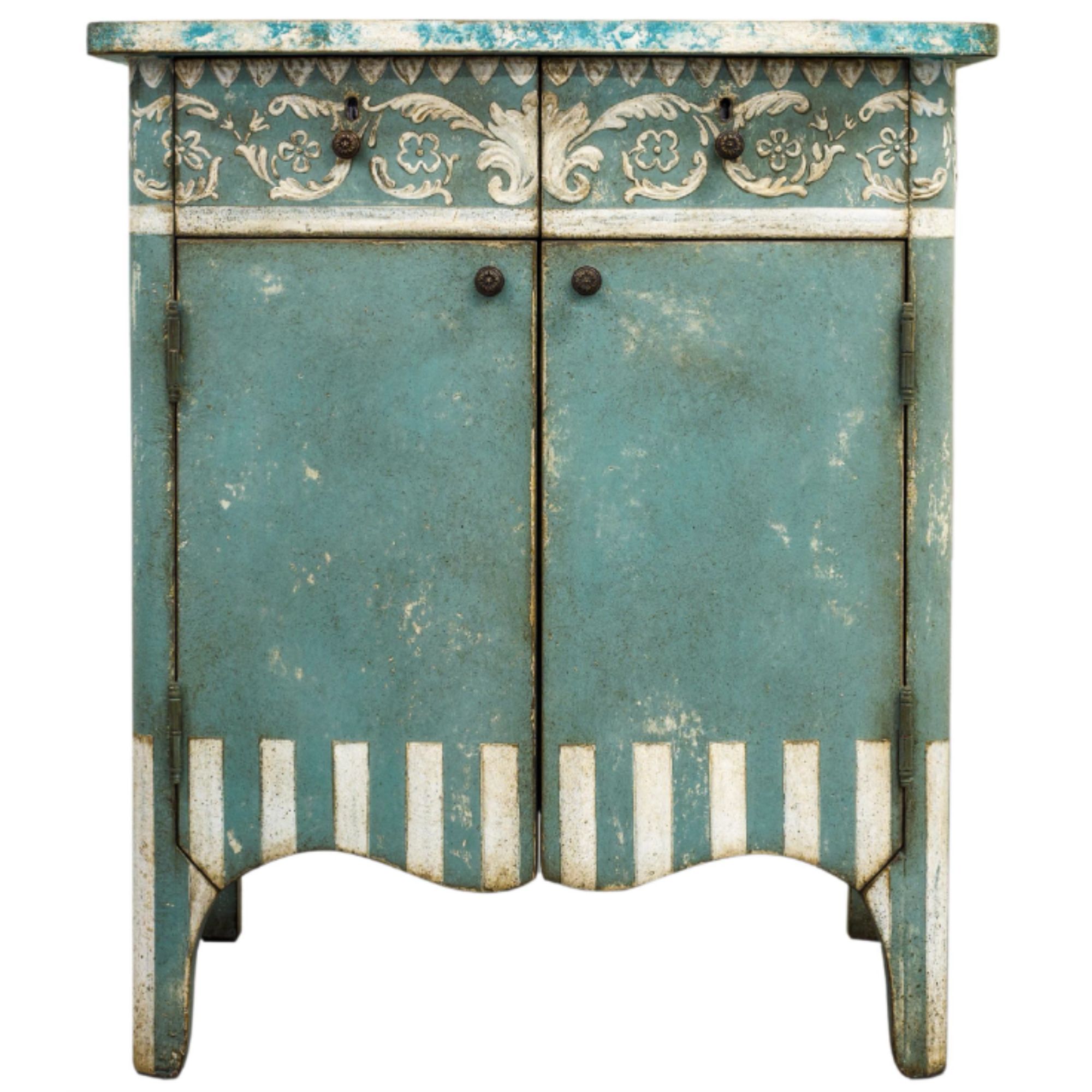 18th Century Hand-Painted Venetian Style Blue Dorsoduro Cabinet with stripes