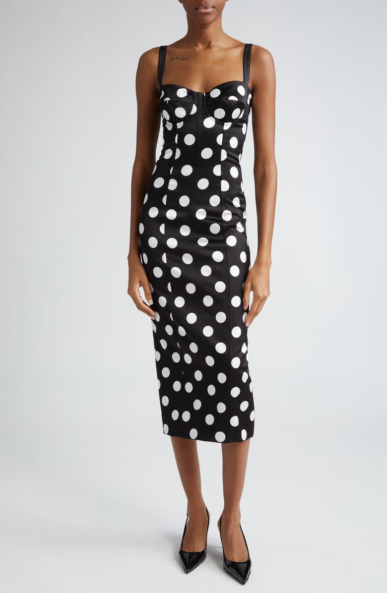 Polka Dot Ruched Satin Sheath Dress