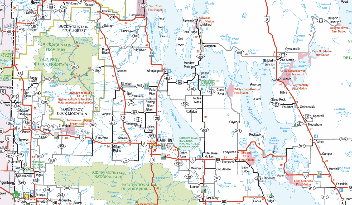 A section of a road atlas from Manitoba