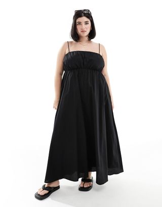 Asos Design Curve Ruched Bust Maxi Sundress With Adjustable Straps in Black