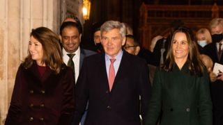 Carole Middleton, Michael Middleton and Pippa Middleton attend the "Together at Christmas" community carol service on December 08, 2021 in London.