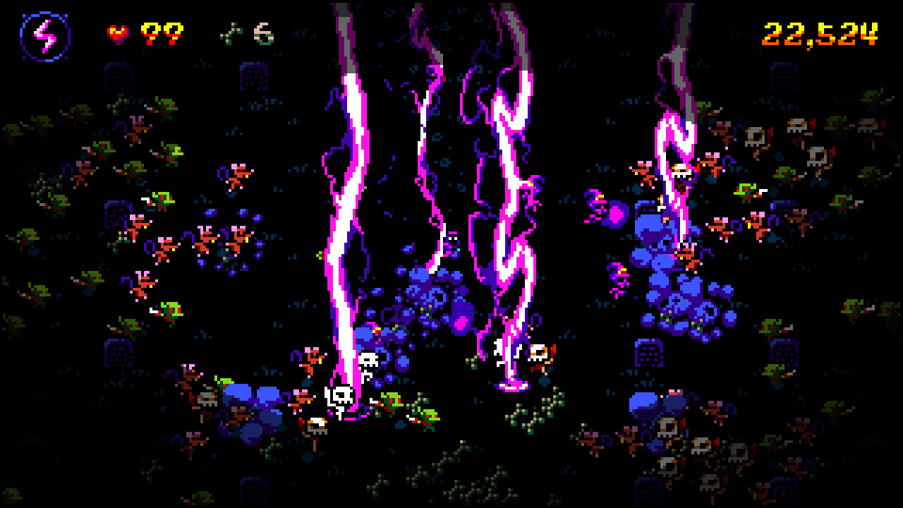 The Boneraiser initiates a sort of purple call lightning spell against its foes.