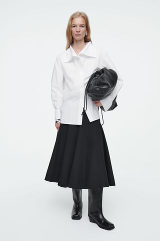 Voluminous A-Line Cotton Midi Skirt