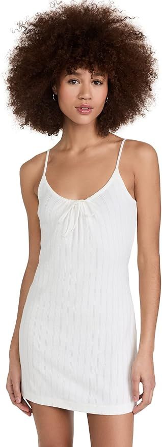 Leset Women's Pointelle Tie Front Dress, White, Xs