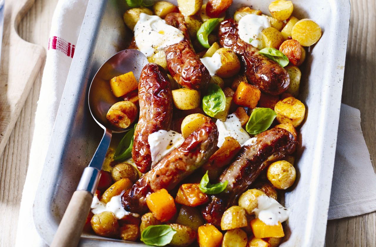 One pot sausage and squash roast