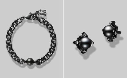 Mikimoto black pearl bracelet and earrings