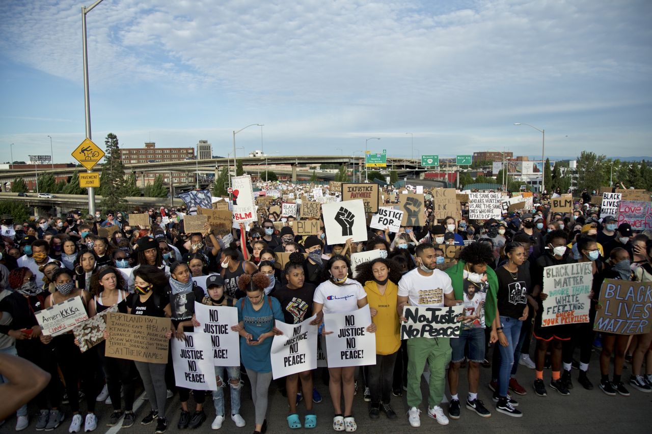 Protesters in Portland, Oregon.