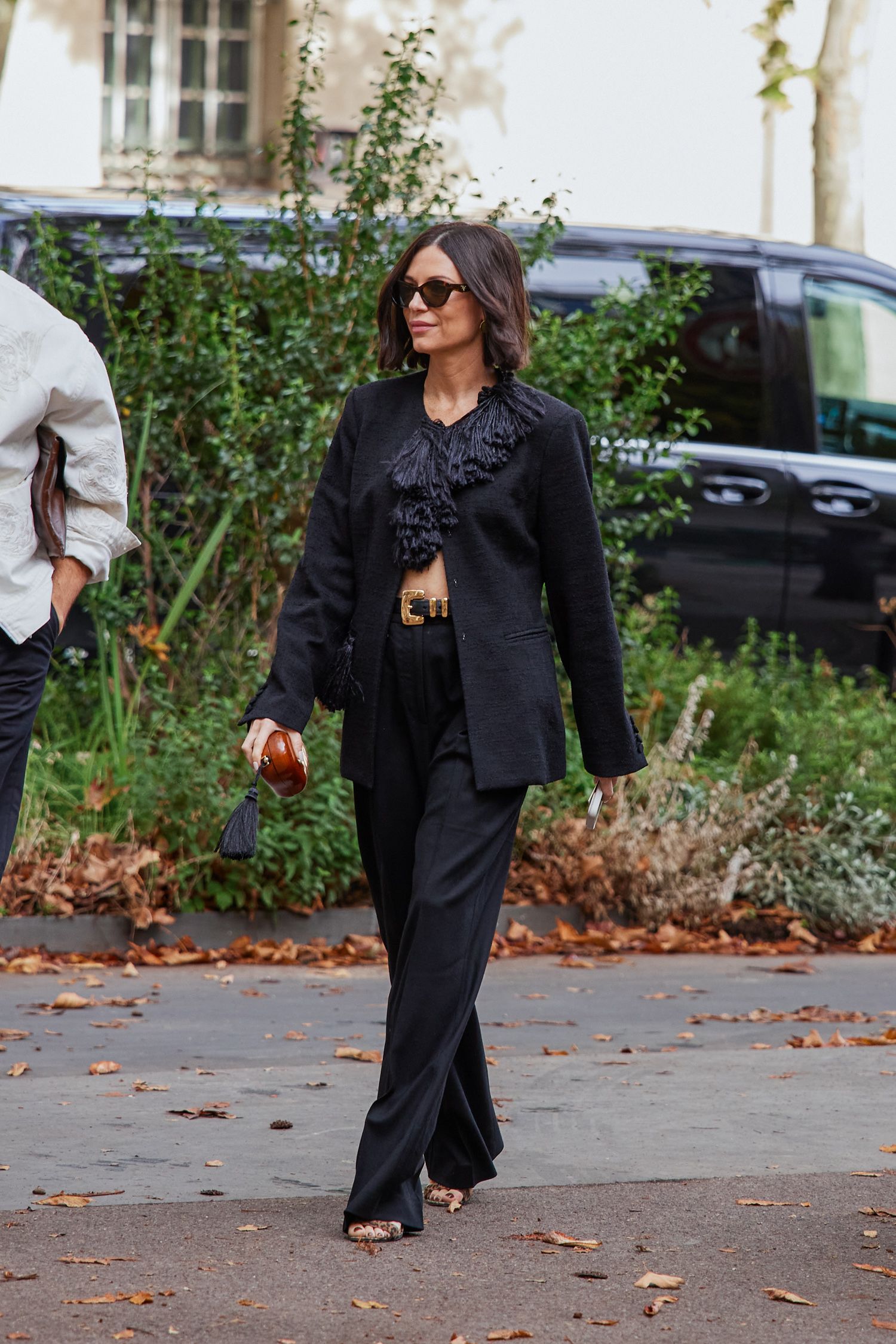 A Paris Fashion Week attendee shows off their outfit.