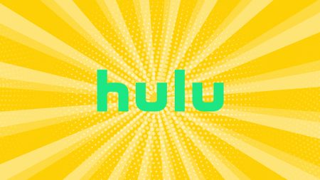 Hulu logo on a yellow rays background