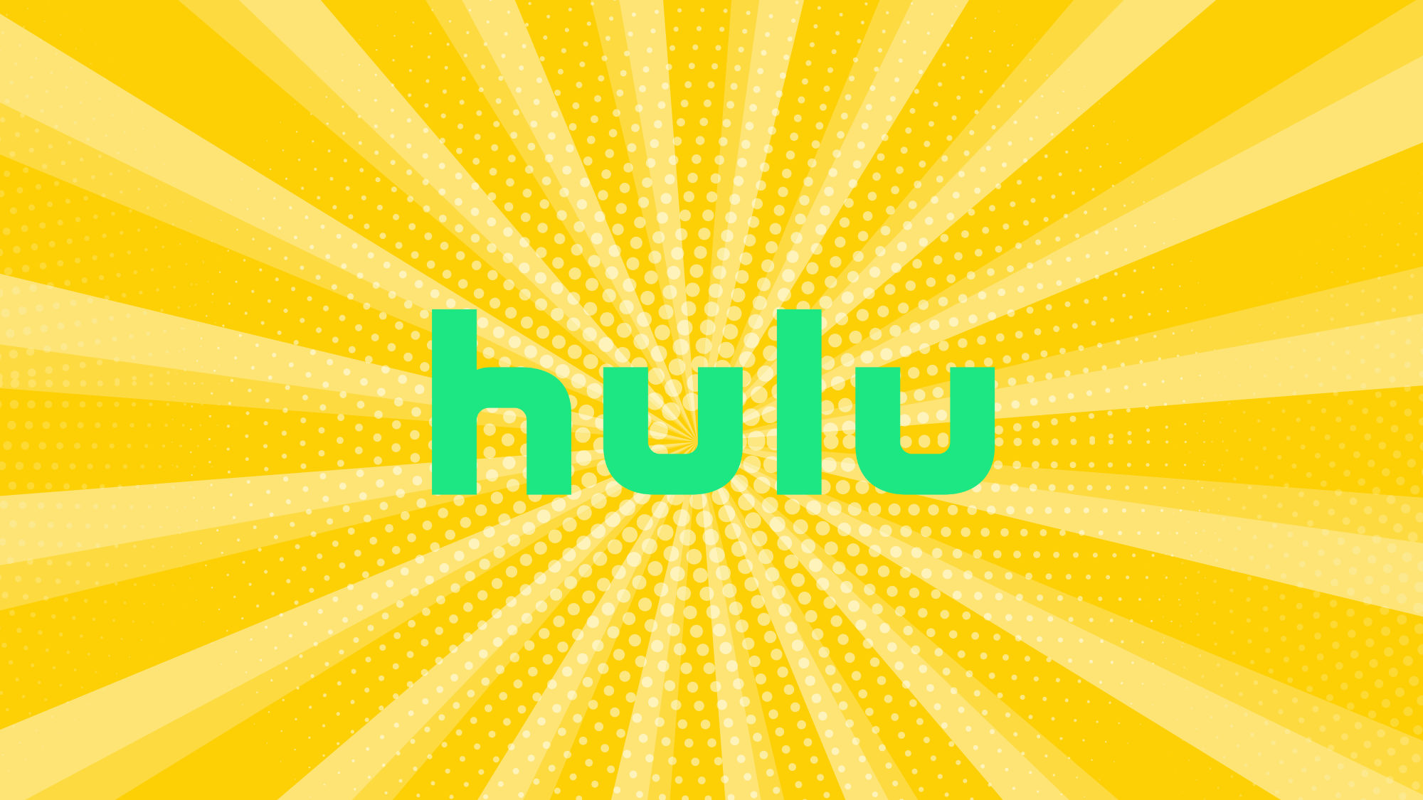 Hulu logo on a yellow rays background