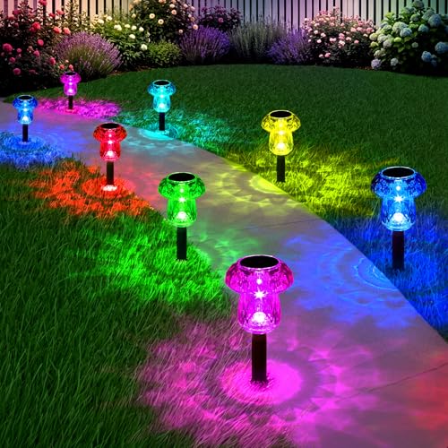 Gorrzai Solar Lights Outdoor 8 Pack Color Changing Mushroom Garden Lights
