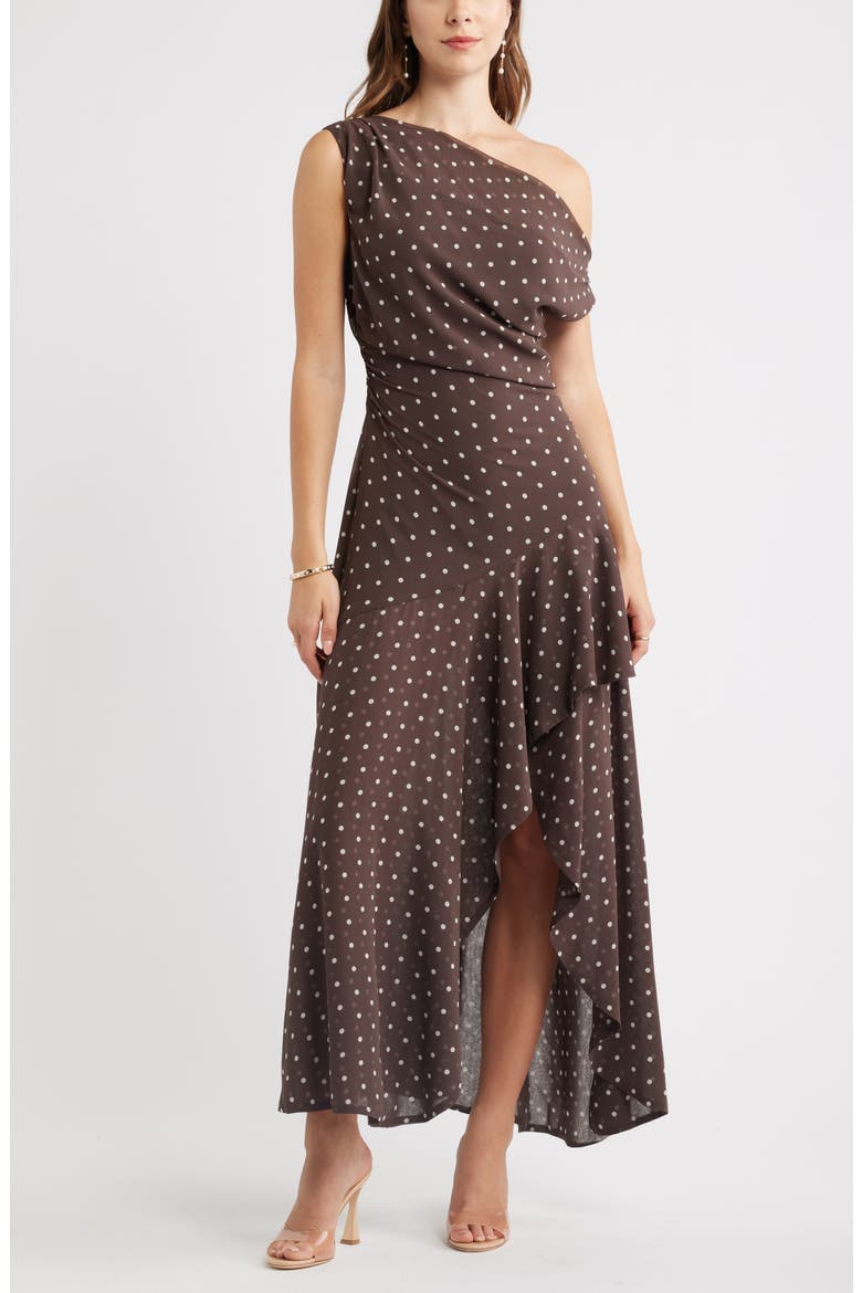 Cascading Off the Shoulder Evening Dress