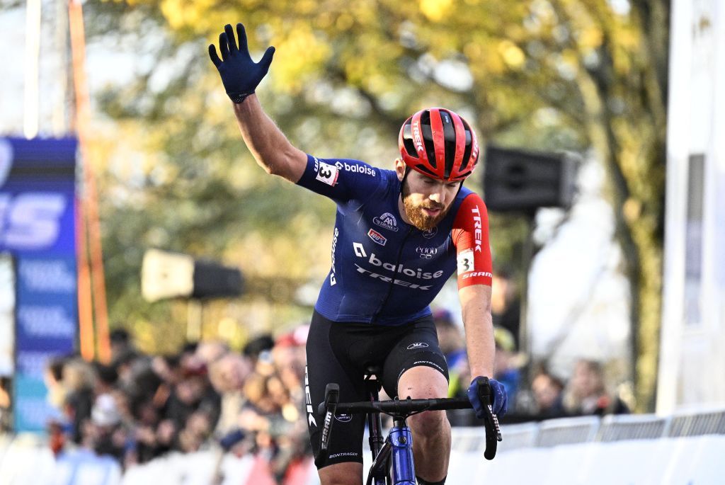 Dutch Joris Nieuwenhuis crosses the finish line of the mens elite race at the World Cup cyclocross cycling event in Troyes France stage 4 out of 14 of the UCI World Cup cyclocross competition Sunday 19 November 2023BELGA PHOTO JASPER JACOBS Photo by JASPER JACOBS BELGA MAG Belga via AFP Photo by JASPER JACOBSBELGA MAGAFP via Getty Images