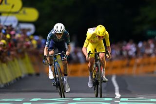 Jonas Vingegaard and Tadej Pogačar during the 2024 Tour de France