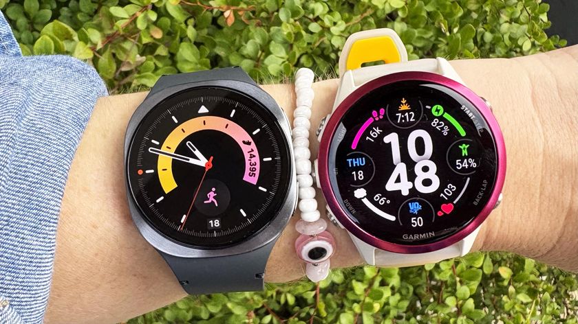 the Samsung Galaxy Watch 8 and Garmin Forerunner 570 on the wrist