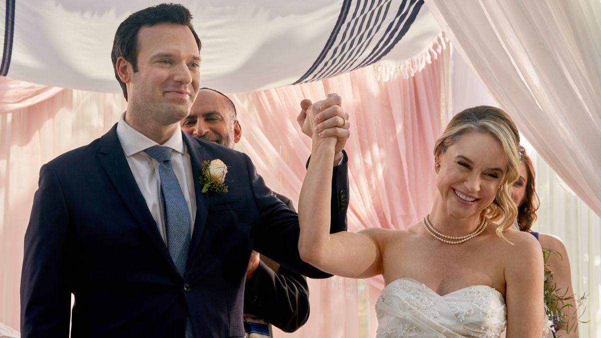 Jake Epstein, Michael Benyaer, Becca Tobin in The Wedding Contract on Hallmark Channel