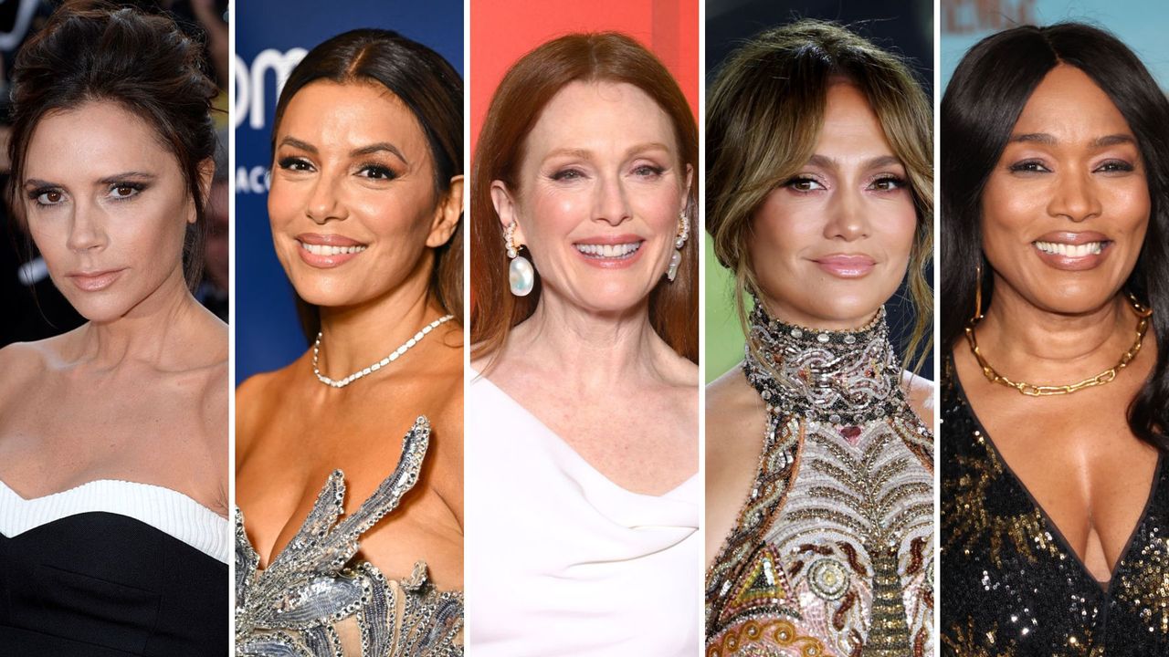 A composite image of (from L to R) Victoria Beckham, Eva Longoria, Julianne Moore, Jennifer Lopez, and Angela Bassett