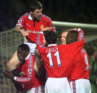 United were also triumphant the following year, Dwight Yorke (lower left) scoring both goals in 2-0 sixth round replay win at Stamford Bridge
