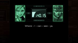 A screenshot of a codec call between Meryl and Solid Snake in MGS1