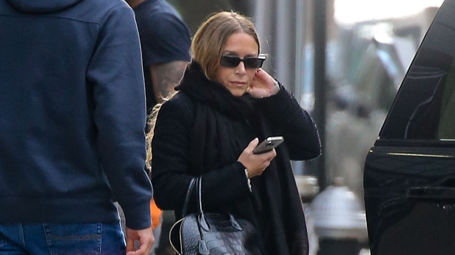 An image of Mary-Kate Olsen making a rare appearance in May 2026 wearing a &pound;25,000 bag with lace-up shoes.