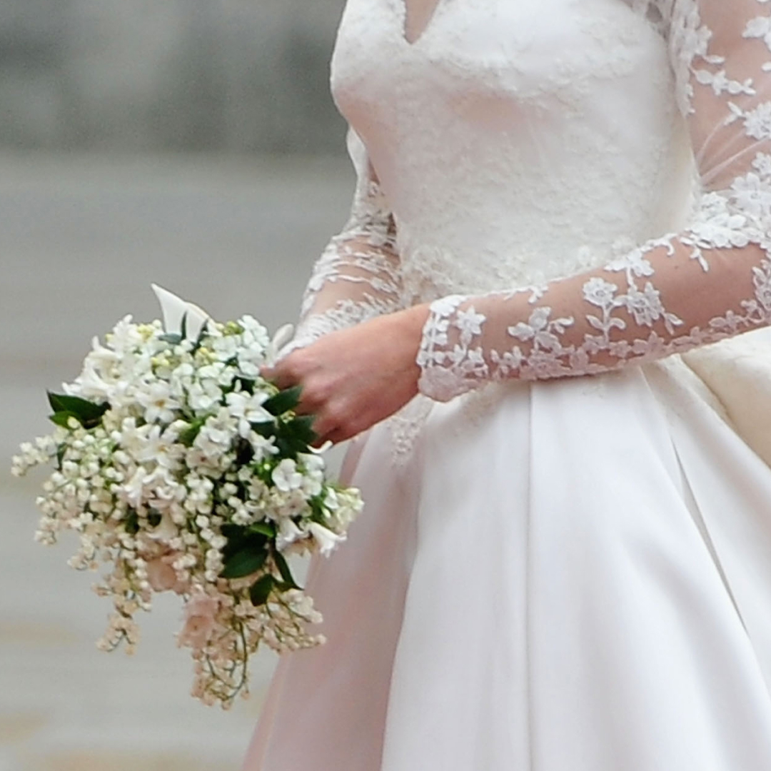 Princess Kate holds her wedding bouquet