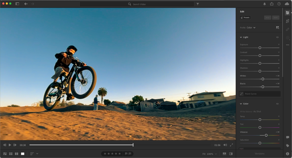 Screenshot of Lightroom&#039;s video editing sliders