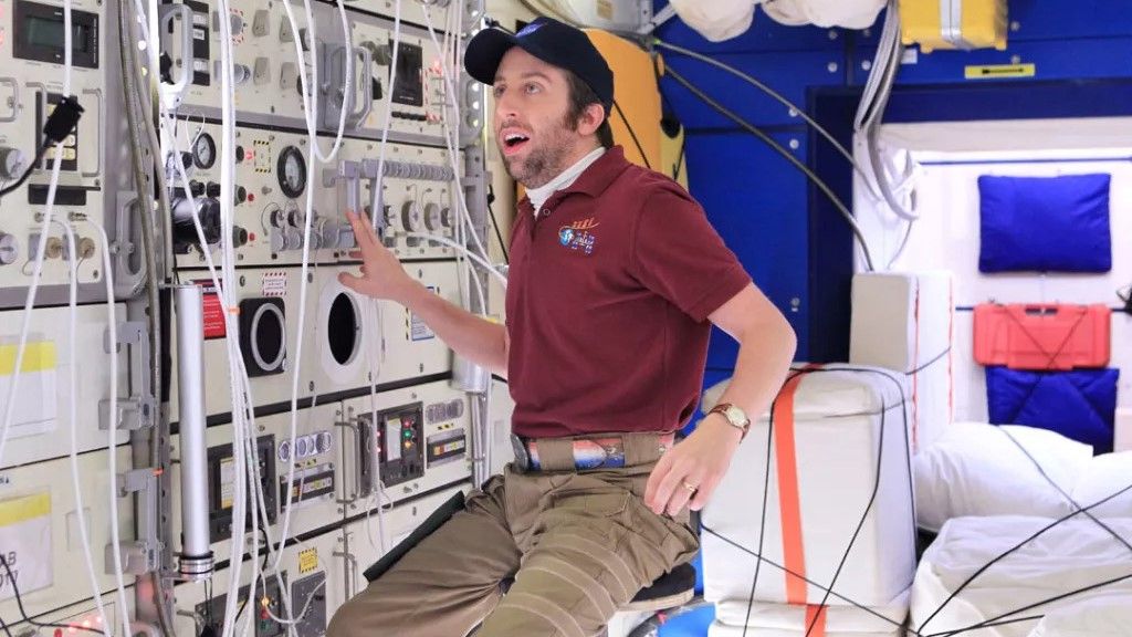 Actor Simon Helberg, portraying Howard Wolowitz on CBS&#039;s &quot;The Big Bang Theory,&quot; is seen &quot;floating&quot; on the space station.