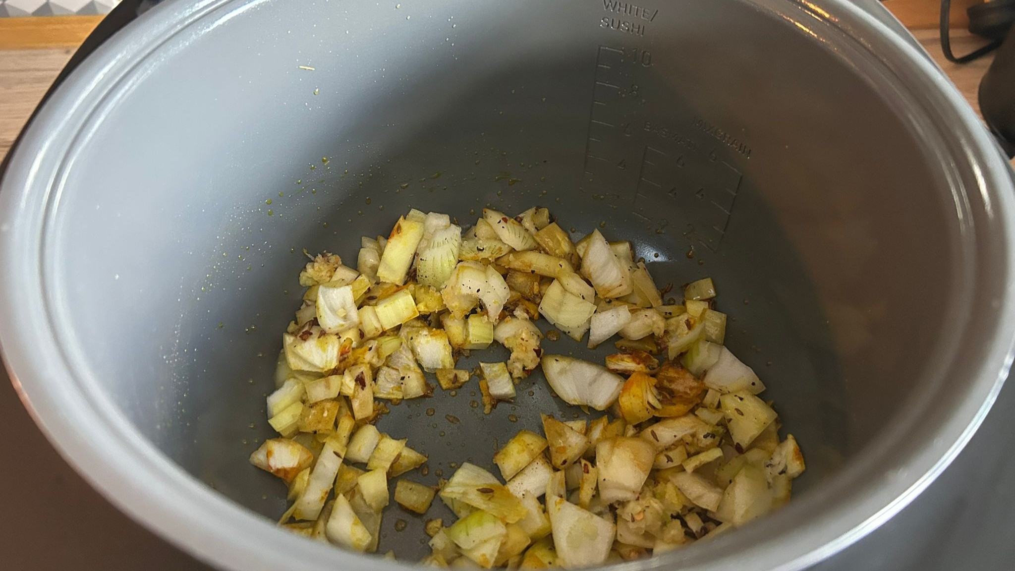 Onions sauteed using Cosori 5L Rice Cooker